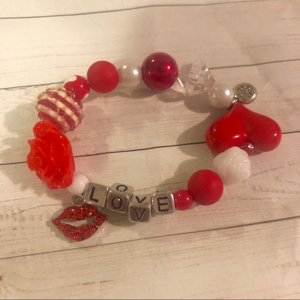 Love ❤️ kids stripes bead kandi words bracelet red